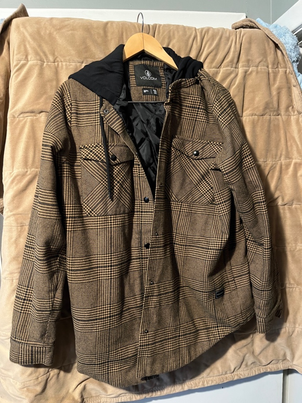 Volcom  Brown Plaid Hooded Shirt Jacket